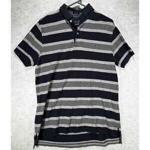 Tommy Hilfiger Shirt Mens Medium Polo Short Sleeve Flag Logo Custom Fit Preppy